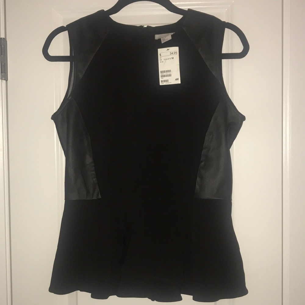 BRAND NEW H& M black leather peplum top